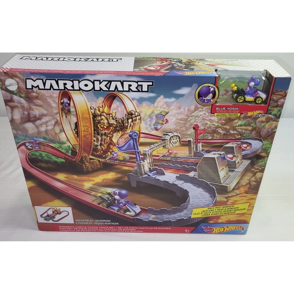 New Sealed Hot Wheels Mario Kart Bowser's Castle Chaos Track Set Blue Yoshi